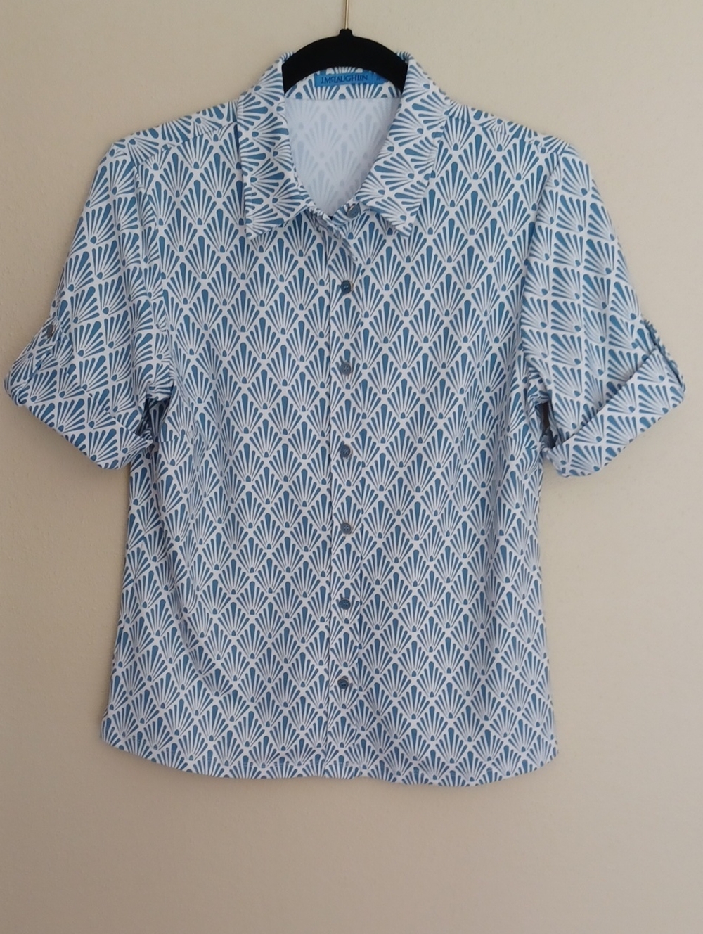 J Mclaughlin Cornelia Shirt Sandshell Print Catalina Cloth SZ M Blue White NWOT - Picture 3 of 14